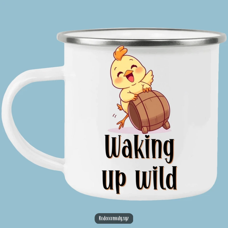 Funny Chick Tipping Barrel Camping Mug - Energetic Outdoor Companion