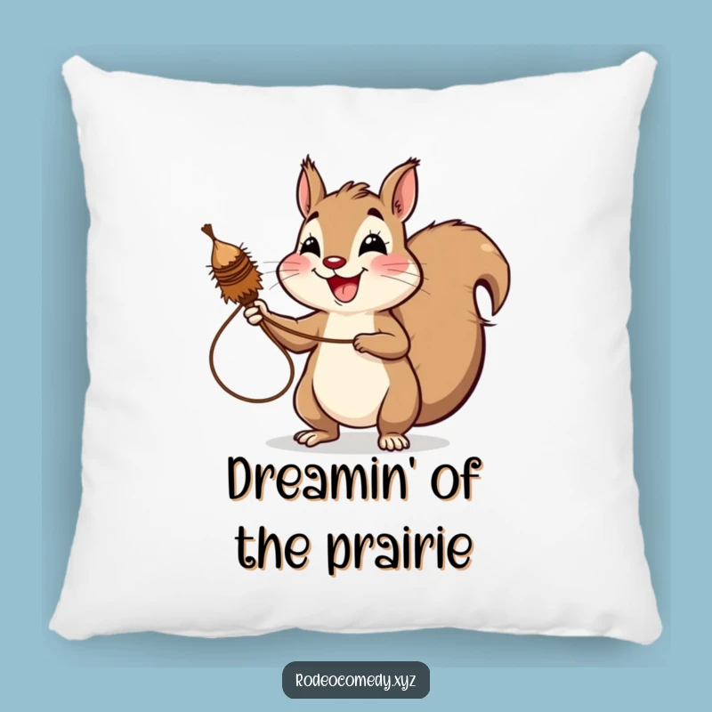 Funny Squirrel Lassoing Tumbleweed Pillow - Comfy Accent with a Laugh