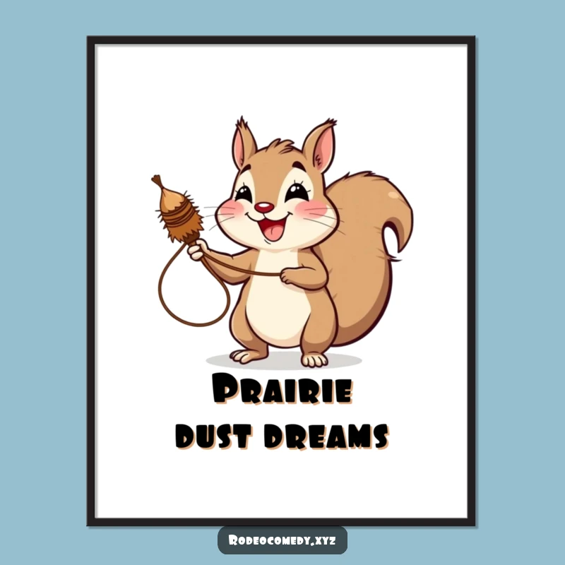 Funny Squirrel Lassoing Tumbleweed Digital Art - Hilarious Woodland Instant Download