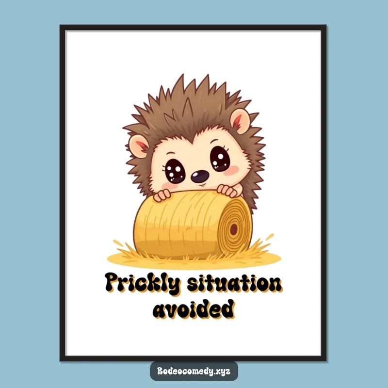 Funny Hedgehog Dodging Hay Bale Digital Art - Hilarious Critter Instant Download