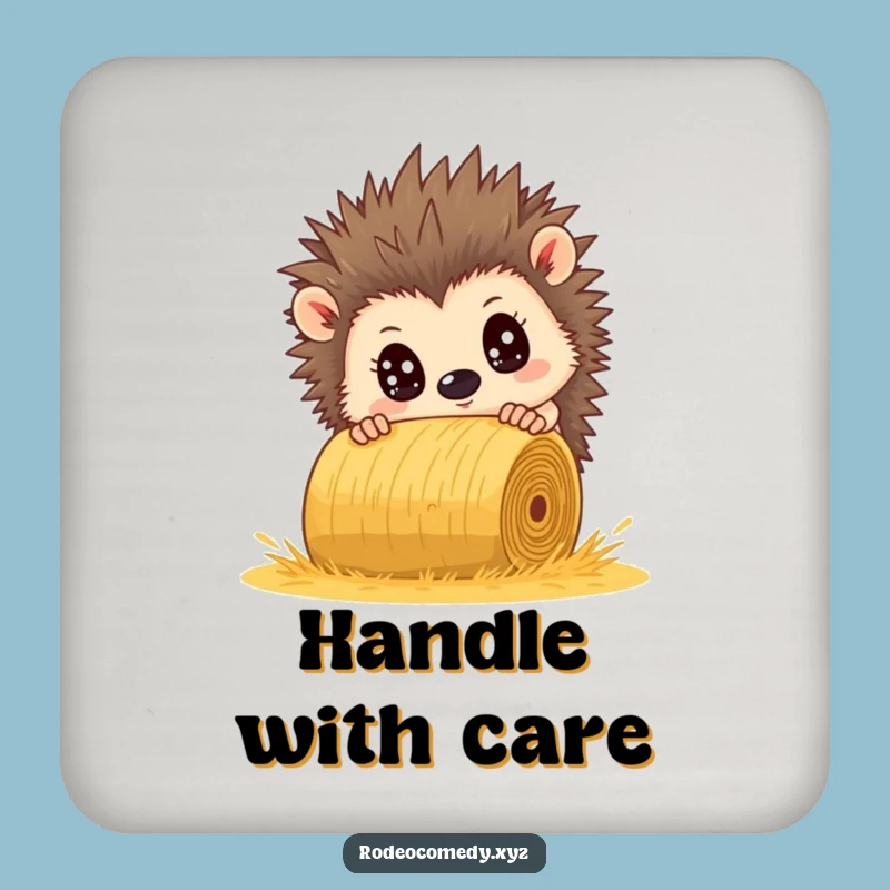 Funny Hedgehog Dodging Hay Bale Coaster - Comical Surface Protection