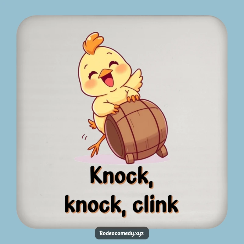 Funny Chick Tipping Barrel Coaster - Comical Surface Protector