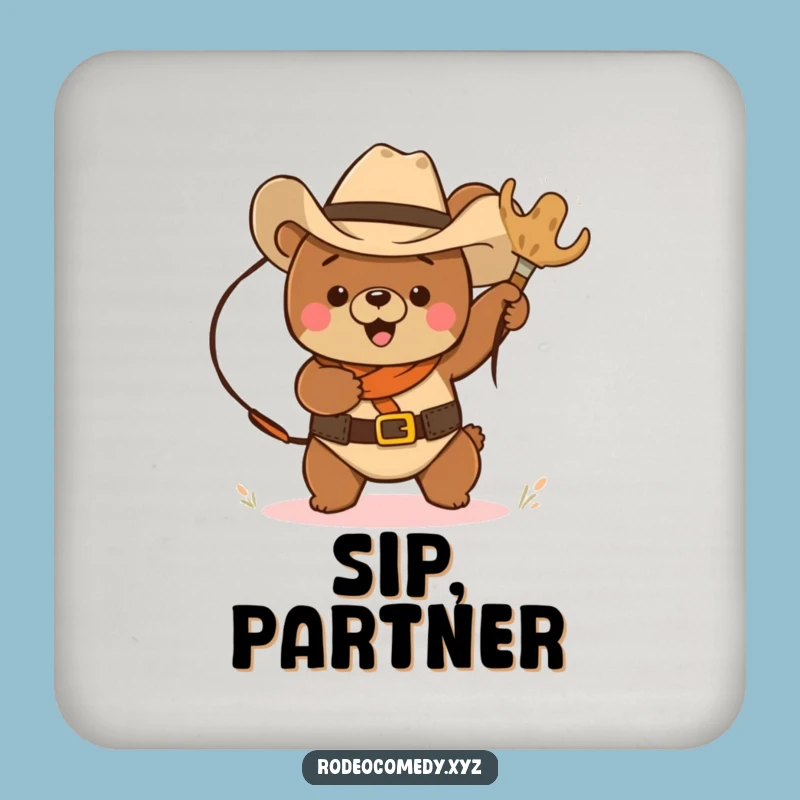 Protect Surfaces with Pranks: Funny Cowboy Bear Coaster, A Cute Funny Gift