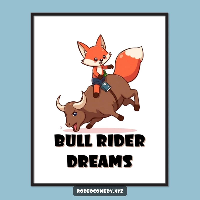 Hang Wild Fun: Funny Fox Mechanical Bull Poster, Unique Funny Gift