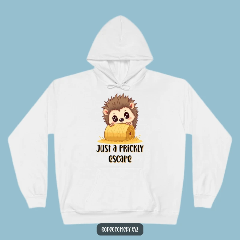 Funny Hedgehog Dodging Hay Bale Hoodie - Cozy Escape Artist Gear
