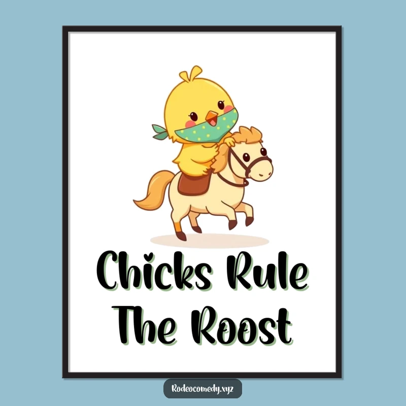 Free Printable Chick Wall Art: Funny Hobby Horse Rider AI Art Downloadable Decor