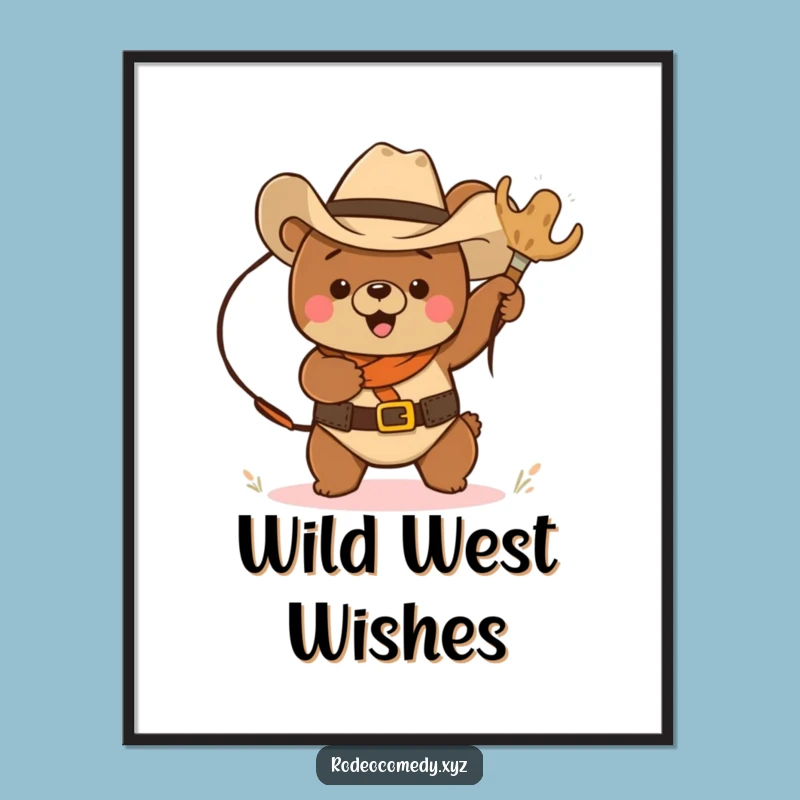 Free Printable Cowboy Bear Wall Art: Funny Lassoing Tumbleweed AI Art Downloadable Decor