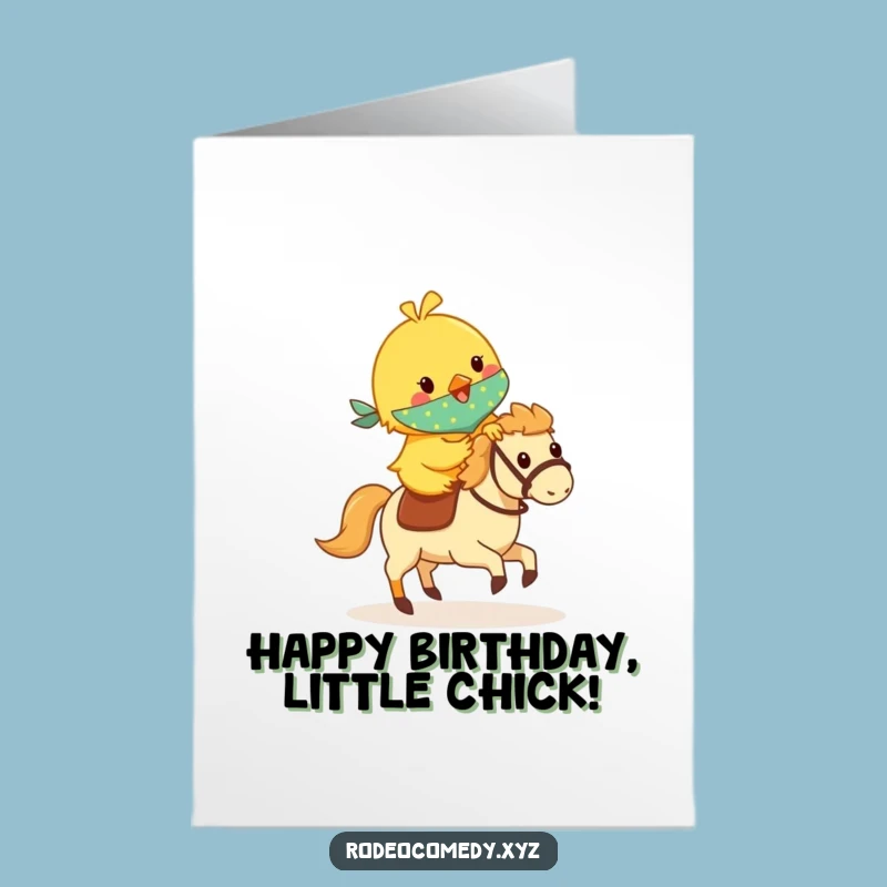 Free Printable Chick Birthday Card: Funny Hobby Horse Rider AI Art Download