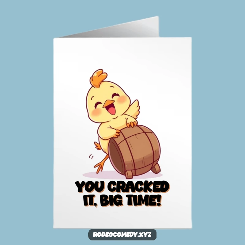 Free Printable Congrats Card: Chick's Barrel Tipping Triumph, Humorous Downloadable