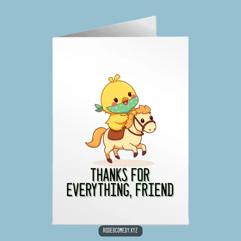 Free Printable Chick Thank You Card: Funny Hobby Horse Rider AI Art Gift